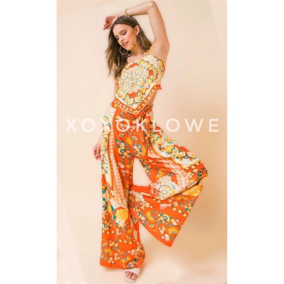 Bold Floral Printed Two Piece Co-Ord Matching Pants Set - Picture 5 of 13